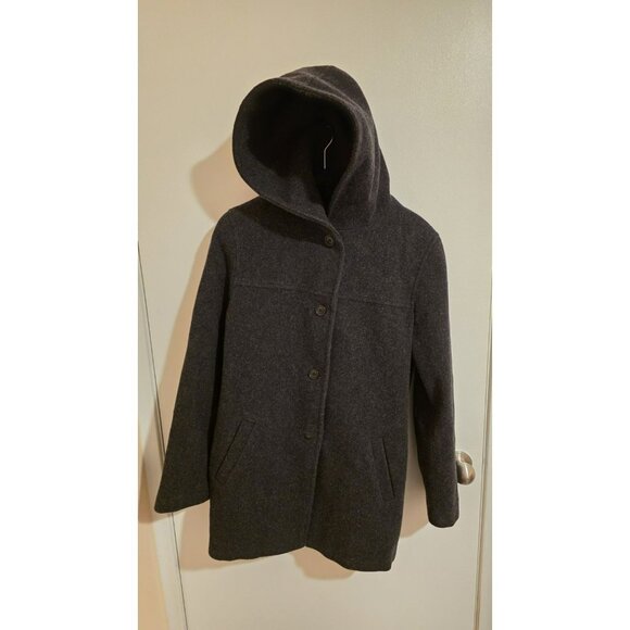 J Percy Wool Pea Coat Merino Wool Womens Medium Hood Grey VTG USA Winter Button - Picture 1 of 12